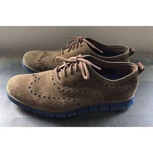 Cole Haan Mens 9 Brown Suede‎ Wingtip Oxford Dress Shoes EUC Classic Style